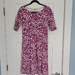 Boden Magenta and White Floral Scoop-Neck Midi Dress